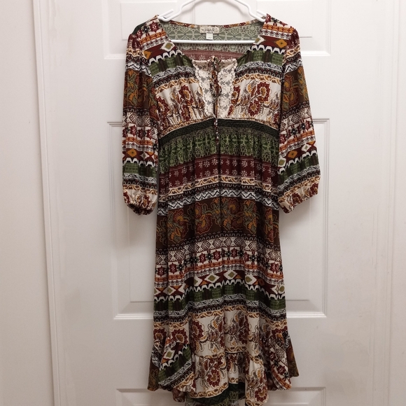 One World Dress Boho Hippie Lace Smock Festival Earthy Cottagecore Flowy Medium - Picture 1 of 16